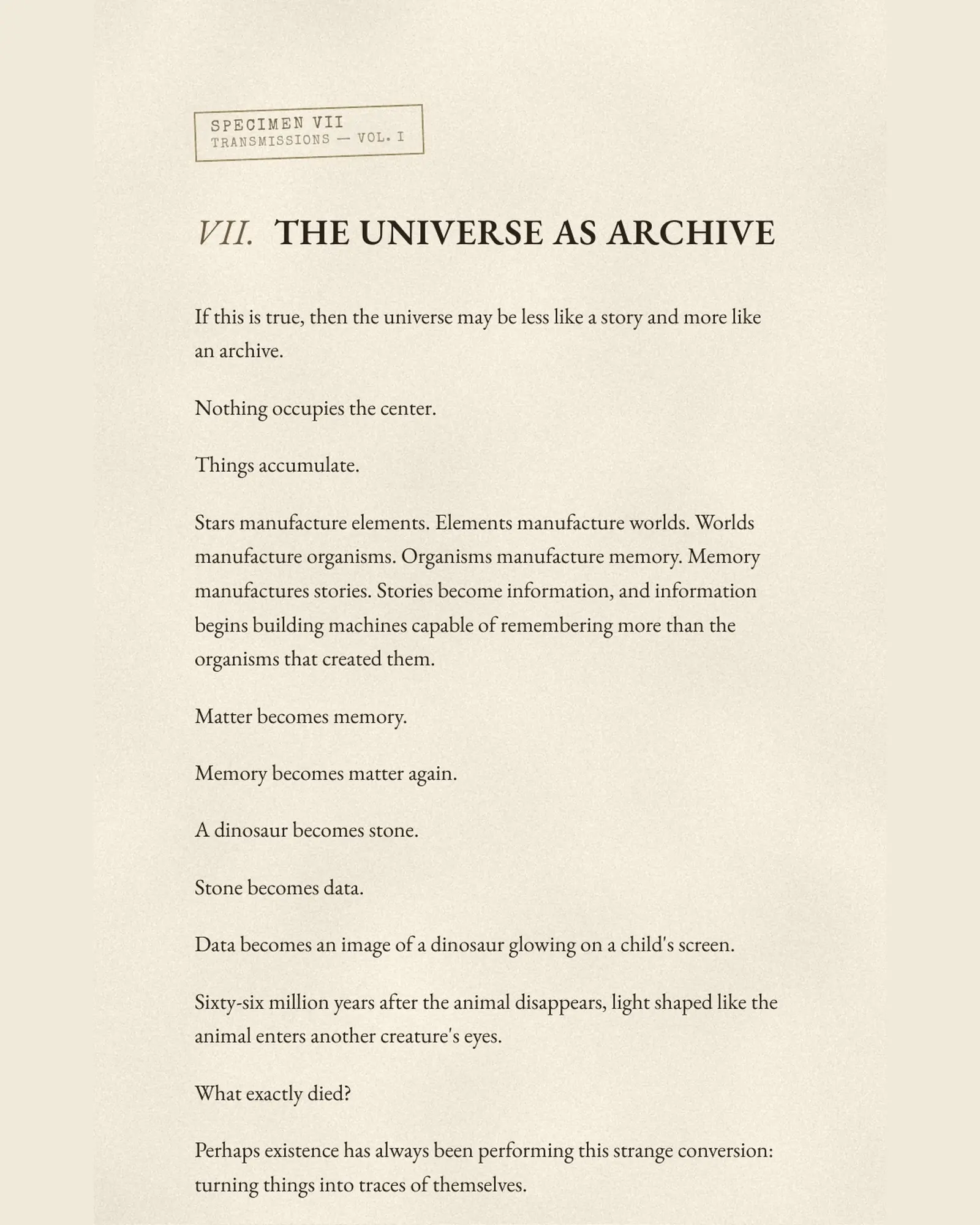 Publication preview: The Universe as Archive
